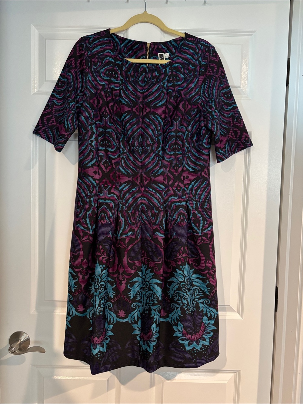 Julian Taylor Purple & Teal Patterned Midi Dress